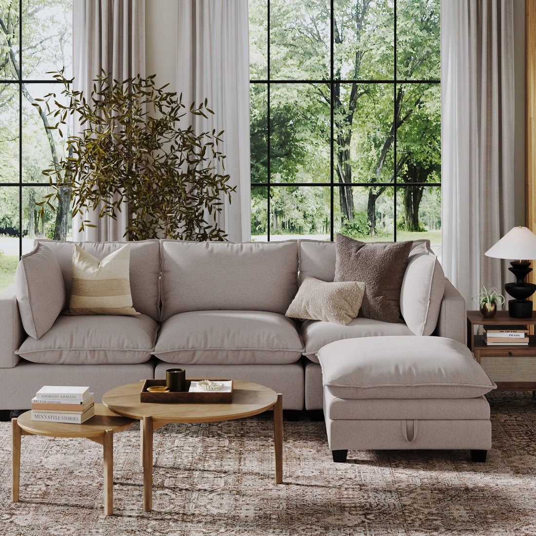 Soft Fabric Hidden Storage Ottoman Gray