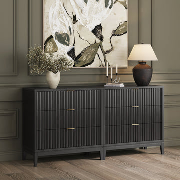 Mid-Century Fluted 3-Drawer Dressers Black (Set of 2)